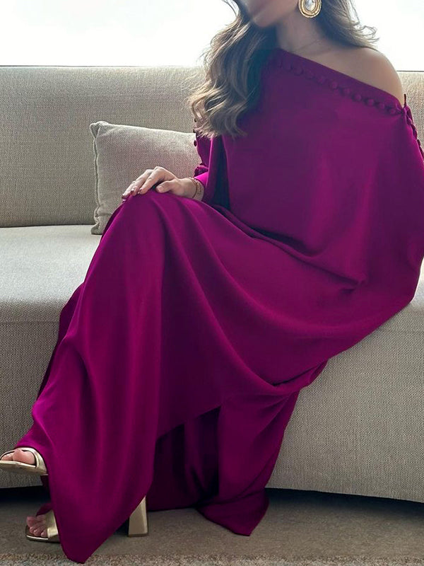 Olivia Bennet | H-Line Loose Buttoned Solid Color Maxi Dresses