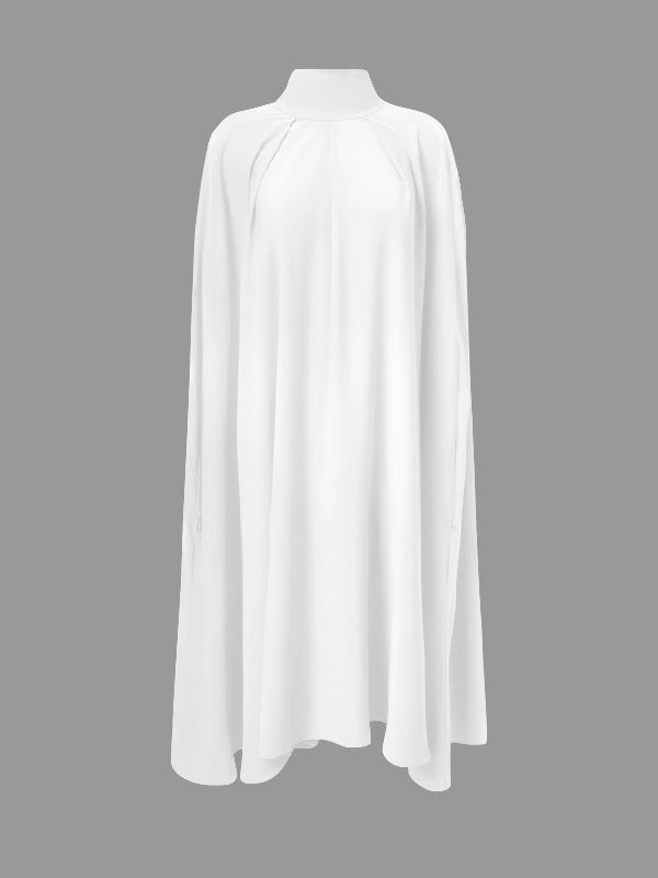 Olivia Bennet | Simple Batwing Sleeves Lace-Up Solid Color High-Neck Midi Dresses