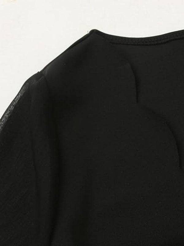 Olivia Bennet | Long Sleeves Loose Elasticity See-Through Split-Joint V-Neck Mini Dresses