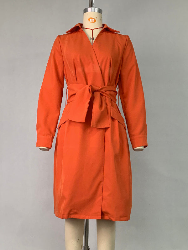 Olivia Bennet | Long Sleeves Solid Color Tied Waist Deep V-Neck Mini Dresses