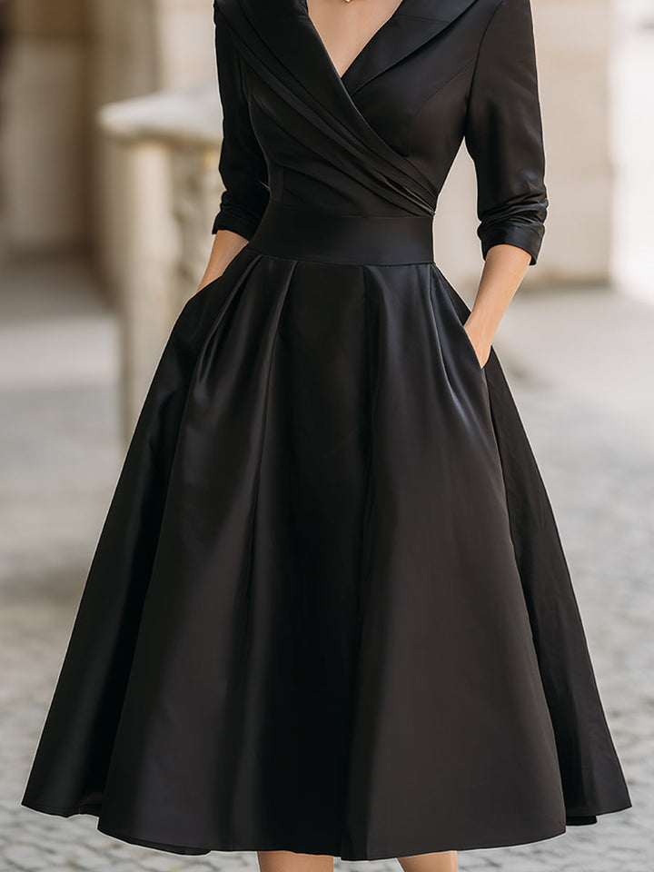 Olivia Bennet | Draped-Collar Midi Satin Dress