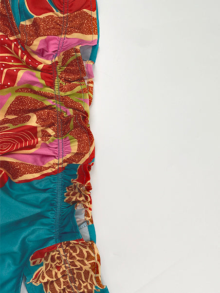 Olivia Bennet | A-Line Loose Elasticity Flower Print Pleated Split-Joint Off-The-Shoulder Maxi Dresses