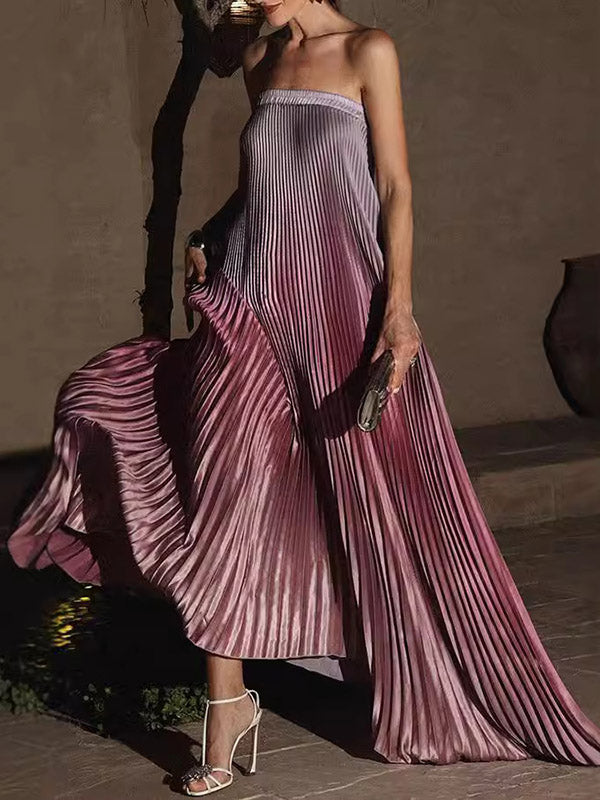 Olivia Bennet | A-Line Loose Elasticity Gradient Pleated Tube Evening Dresses Maxi Dresses