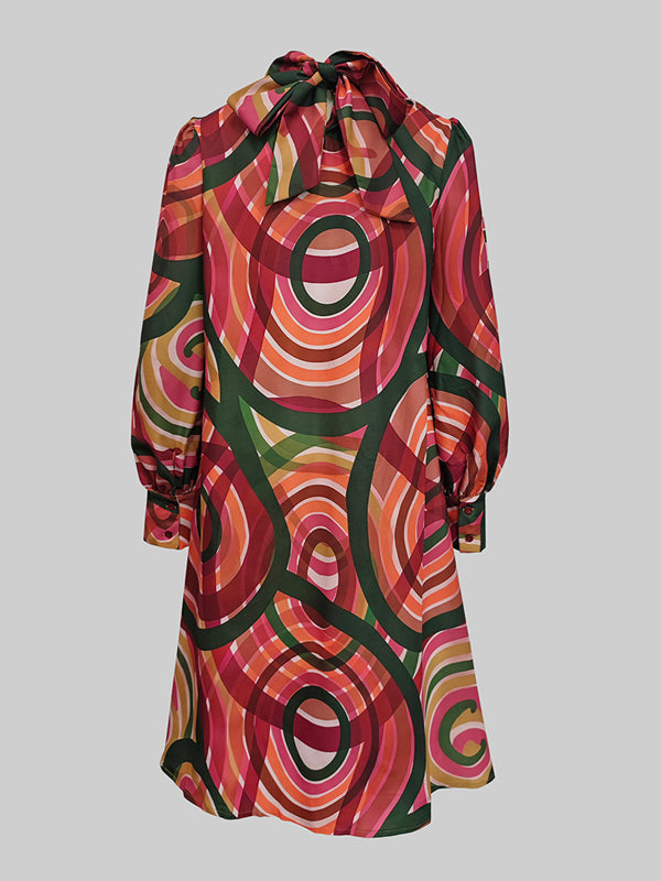 Olivia Bennet | A-Line Long Sleeves Contrast Color High Neck Midi Dresses