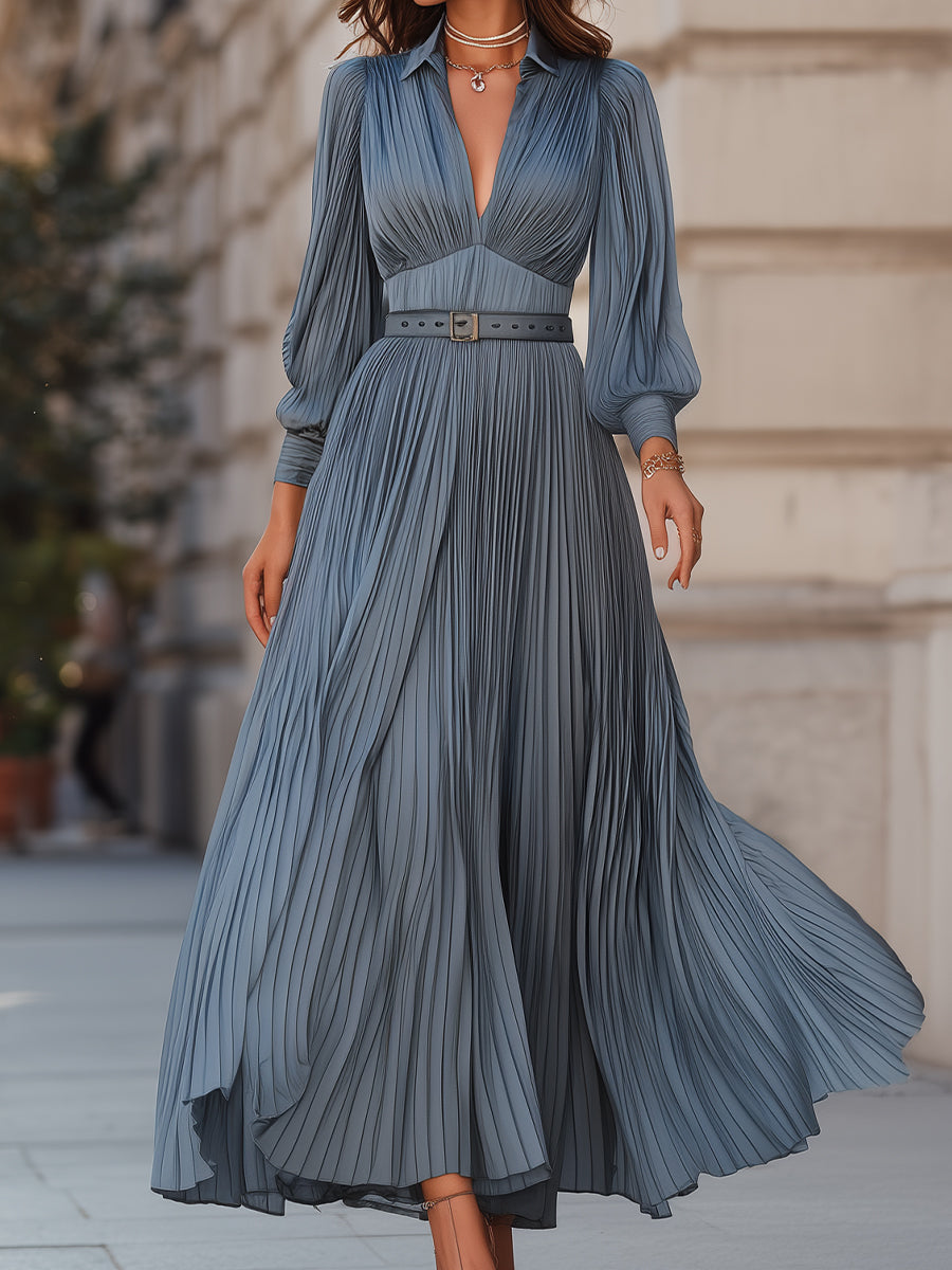 Olivia Bennet | Olivia Bennet Steel Blue Pleated Midi Dress