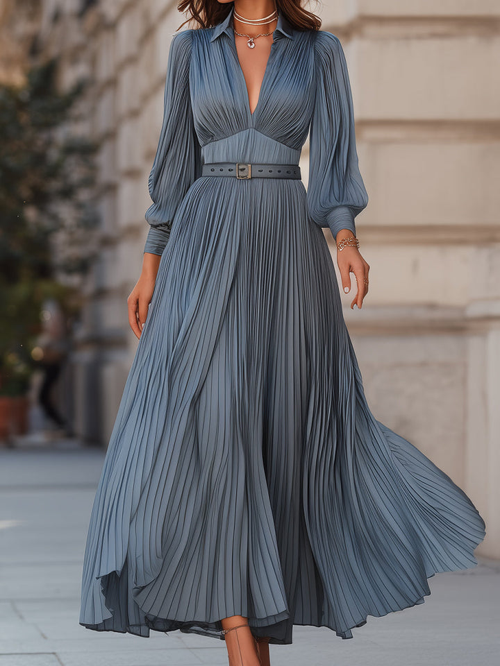 Olivia Bennet | Olivia Bennet Steel Blue Pleated Midi Dress