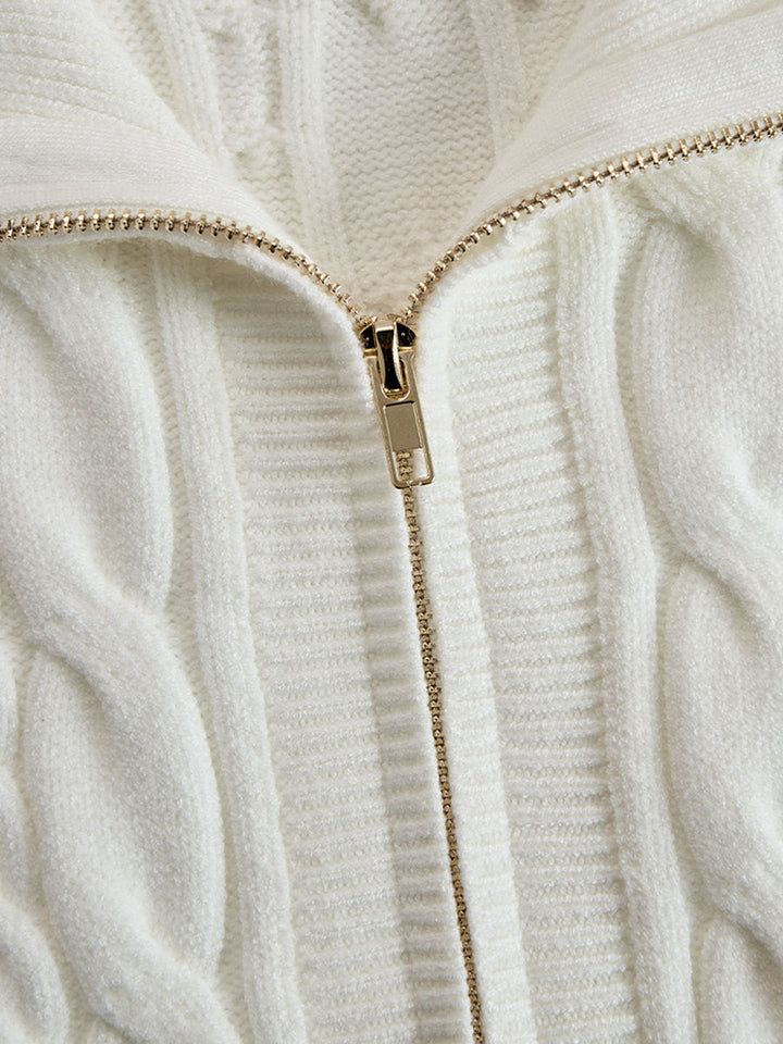 Olivia Bennet | Ivory Zip-Front Knitted Sweater Dress