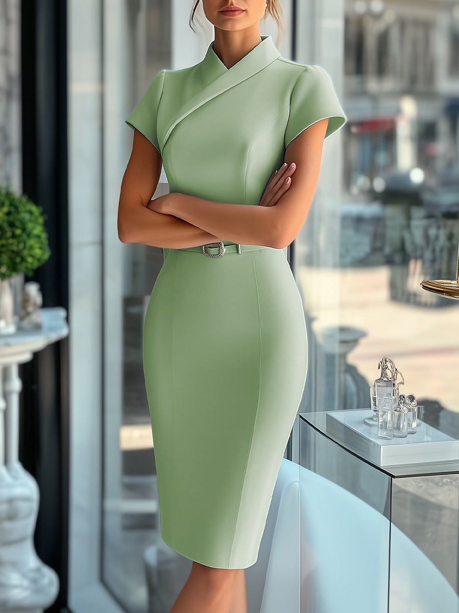 Olivia Bennet | Sky Blue Asymmetrical Belted Dress