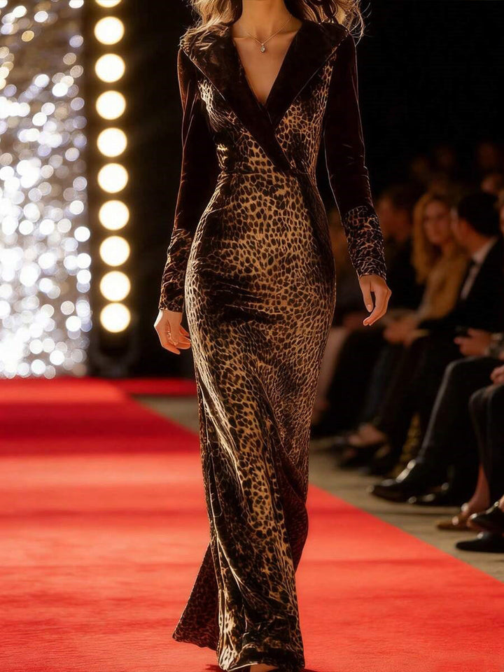 Olivia Bennet | Leopard Velvet Fitted Gown