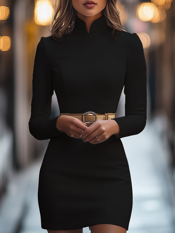 Olivia Bennet | White Mandarin Collar Belted Dress