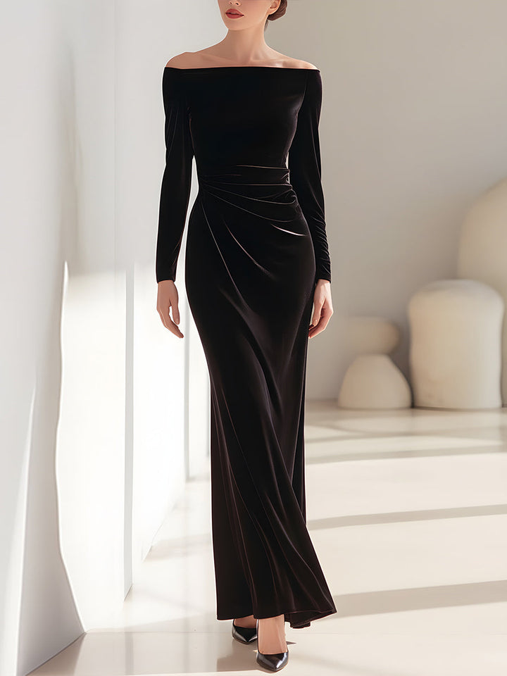 Olivia Bennet | Off-Shoulder Mermaid Velvet Gown