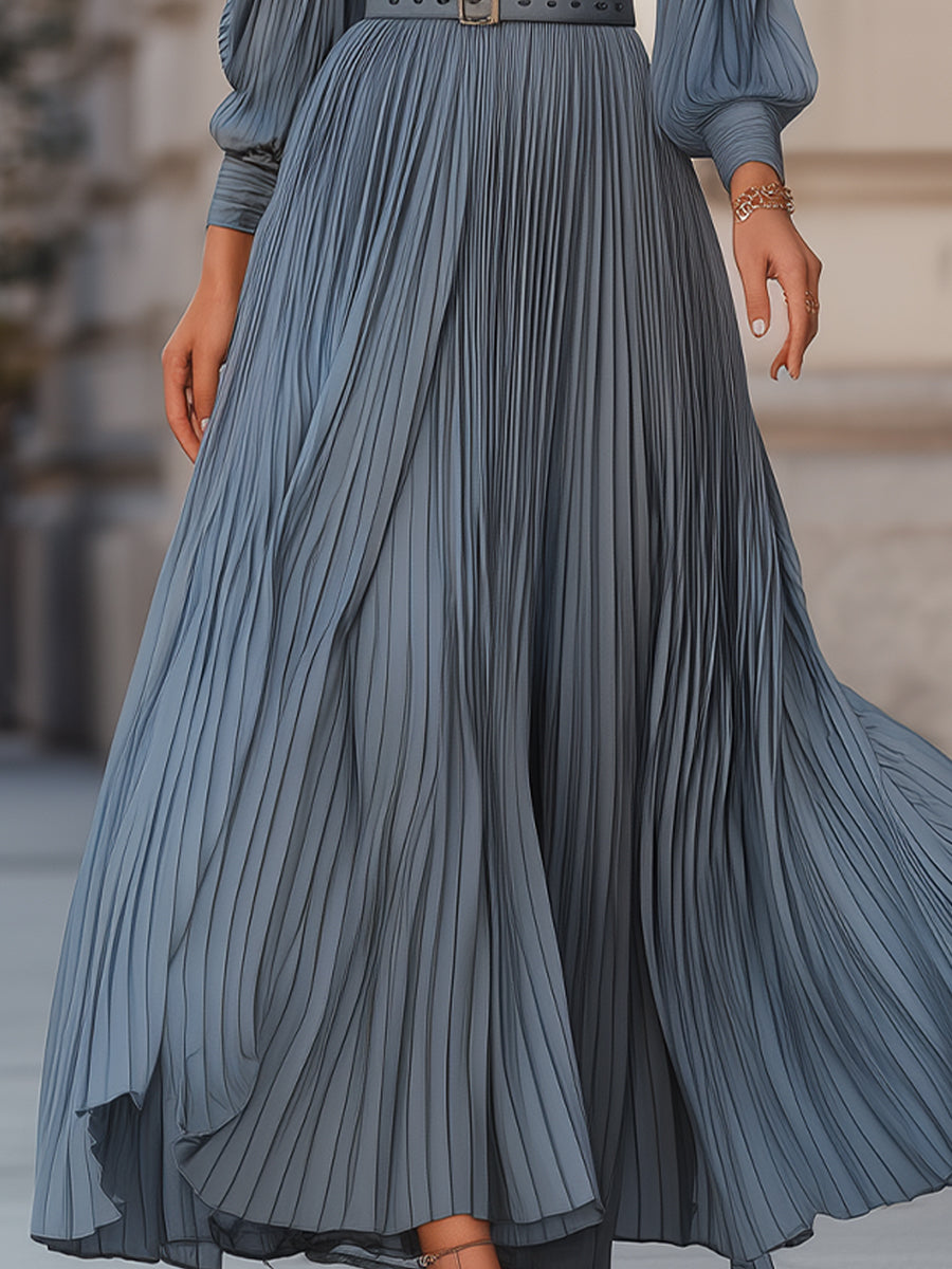 Olivia Bennet | Olivia Bennet Steel Blue Pleated Midi Dress