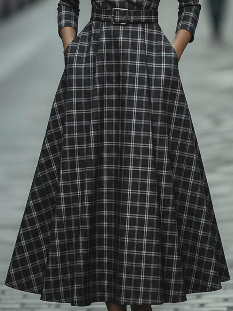 Olivia Bennet | Plaid Belted Woven Dress