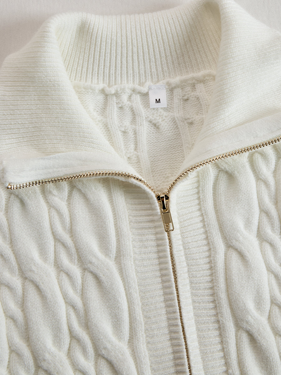 Olivia Bennet | Ivory Zip-Front Knitted Sweater Dress