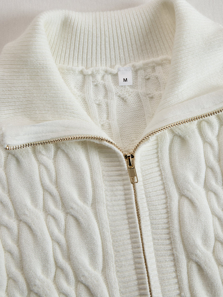 Olivia Bennet | Ivory Zip-Front Knitted Sweater Dress