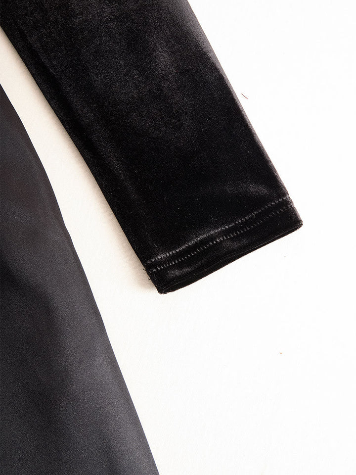 Olivia Bennet | Elegant Black Velvet And Satin Midi Dress
