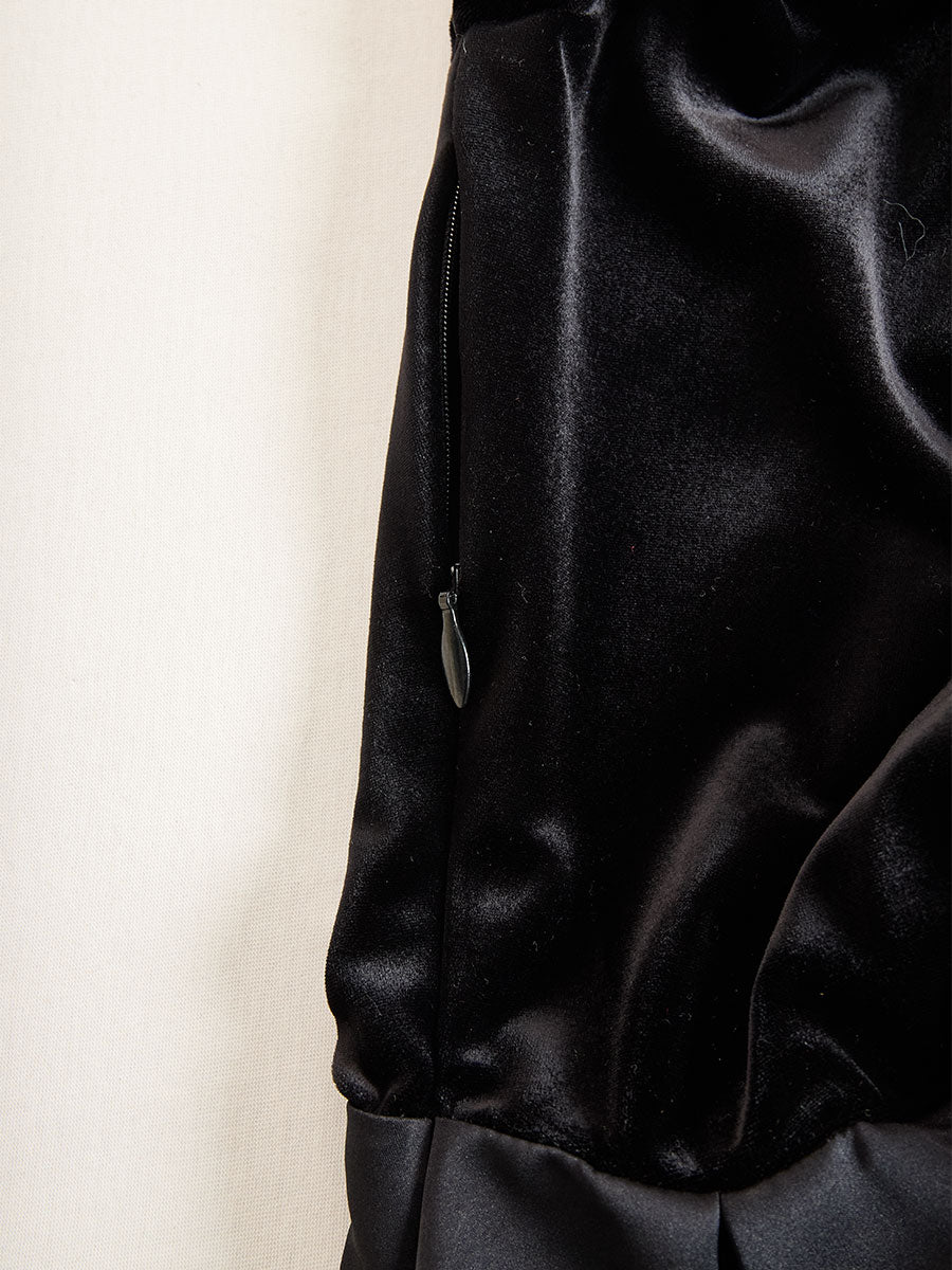 Olivia Bennet | Elegant Black Velvet And Satin Midi Dress