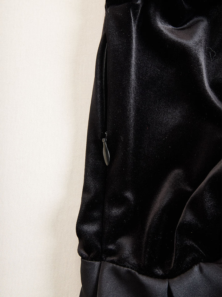Olivia Bennet | Elegant Black Velvet And Satin Midi Dress