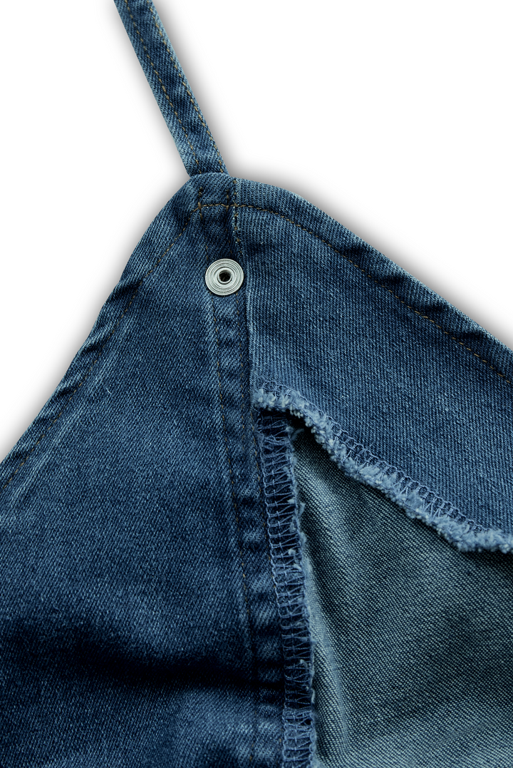 Olivia Bennet | Vibrant Blue Halter Denim Mini Dress