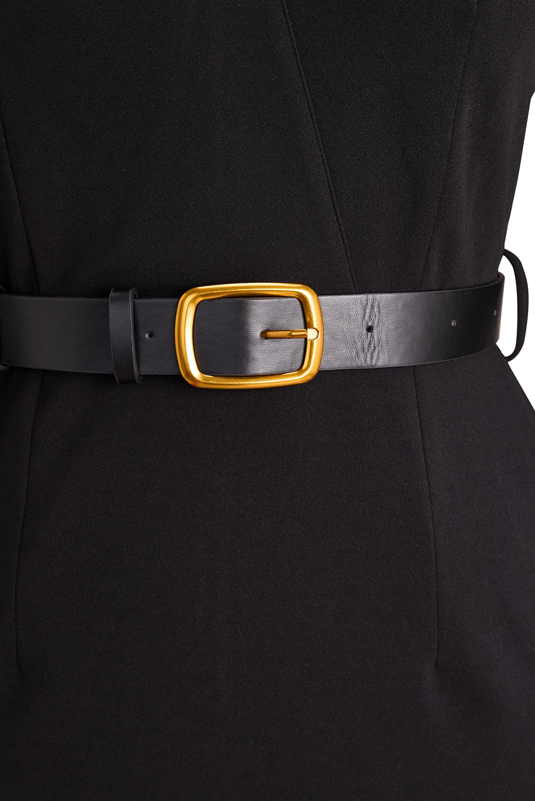 Olivia Bennet | Black Belted Mandarin Collar Structured Crepe Dress