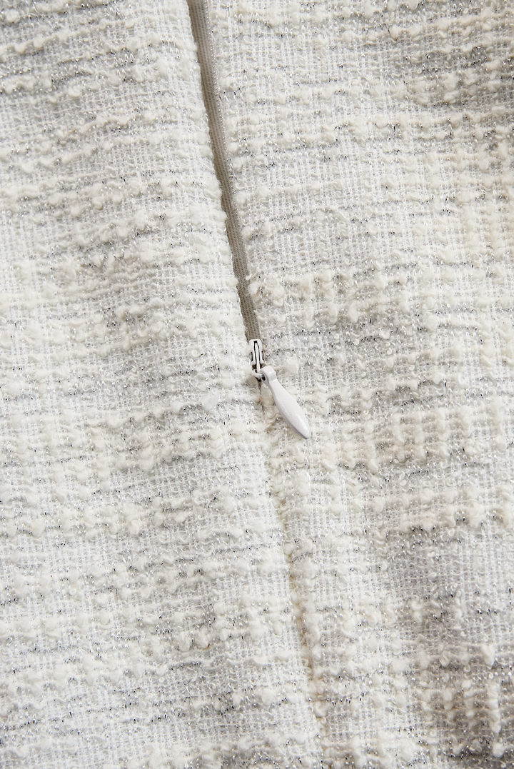 Olivia Bennet | Ivory Tiered Fringe Tweed Dress