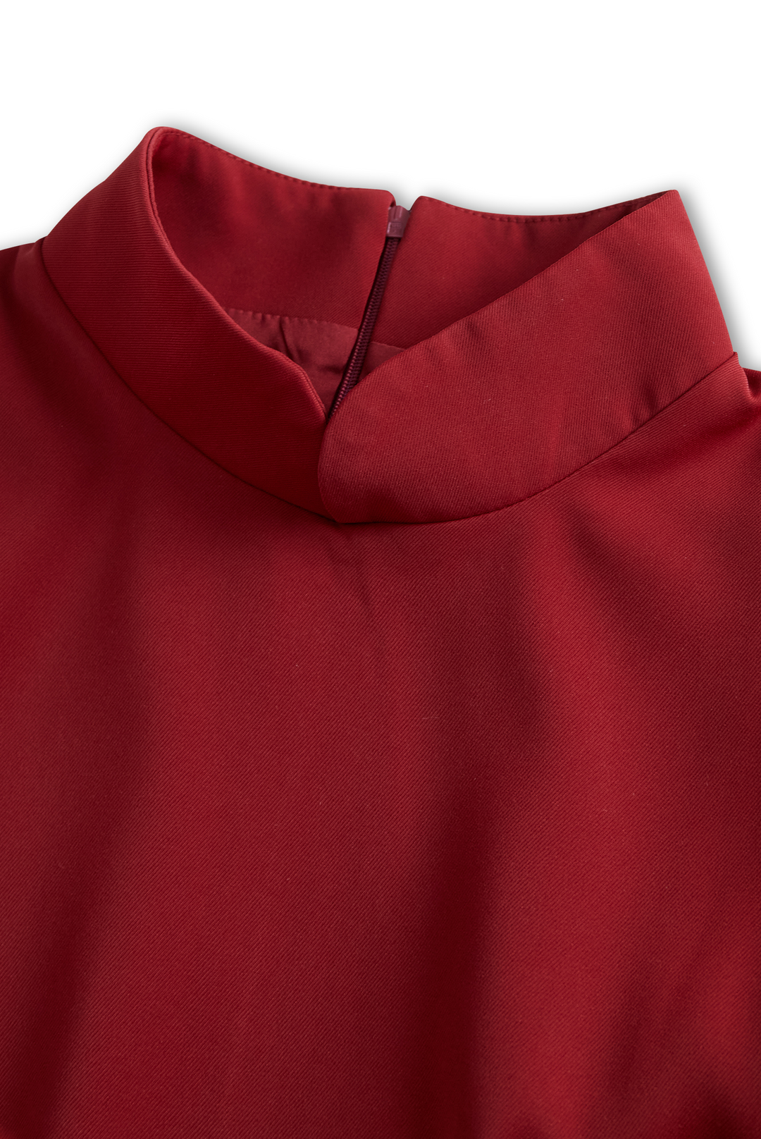Olivia Bennet | Elegant White Mandarin Collar Dress with Belt Design