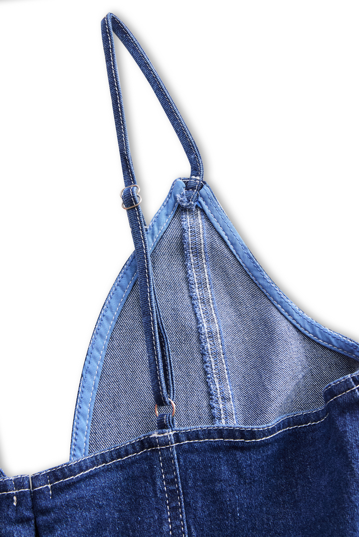 Olivia Bennet | Dark Indigo Sleeveless Midi Denim Dress