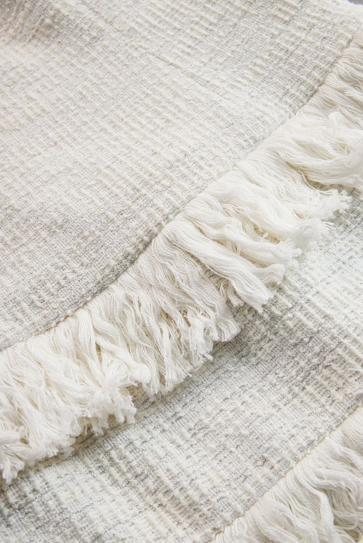 Olivia Bennet | Ivory Tiered Fringe Tweed Dress