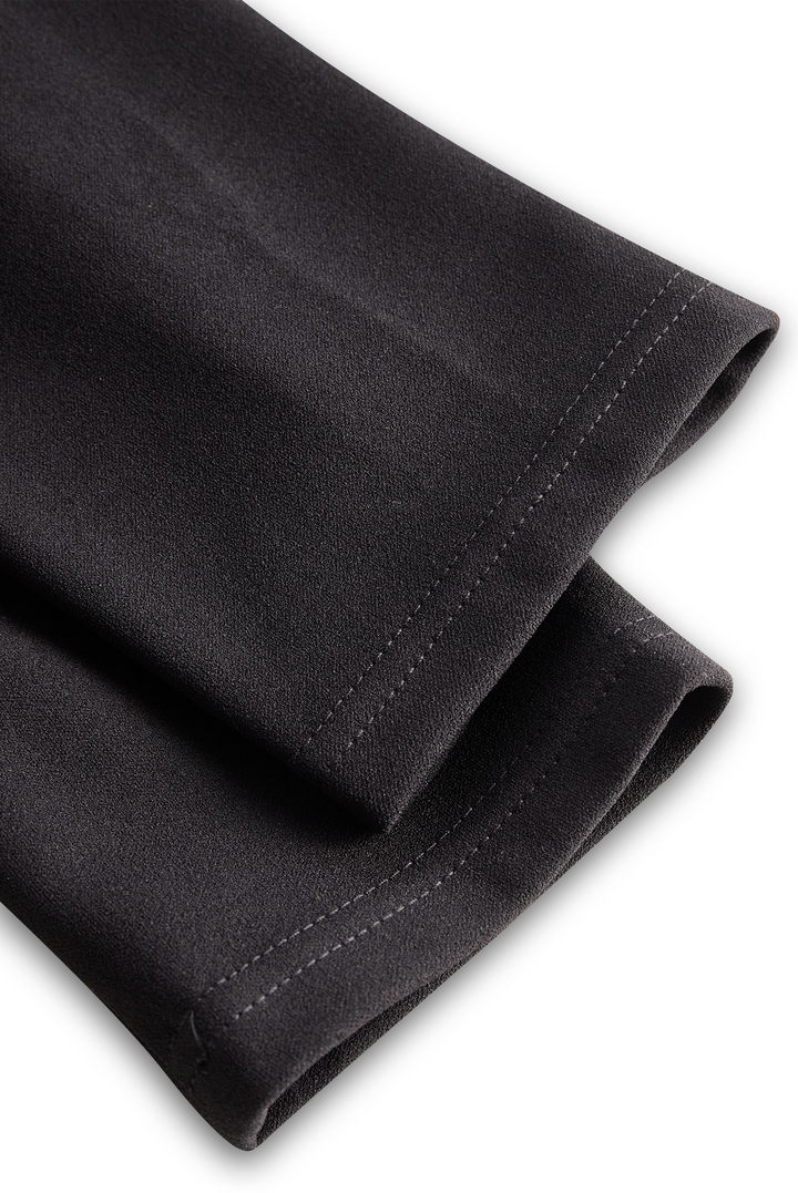 Olivia Bennet | Black Belted Mandarin Collar Structured Crepe Dress