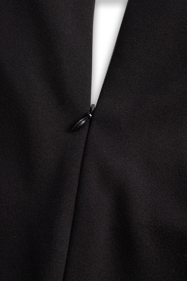 Olivia Bennet | Black Belted Mandarin Collar Structured Crepe Dress