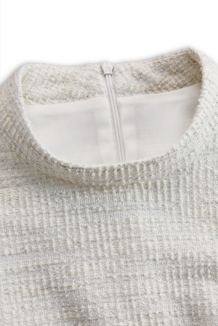 Olivia Bennet | Ivory Tiered Fringe Tweed Dress
