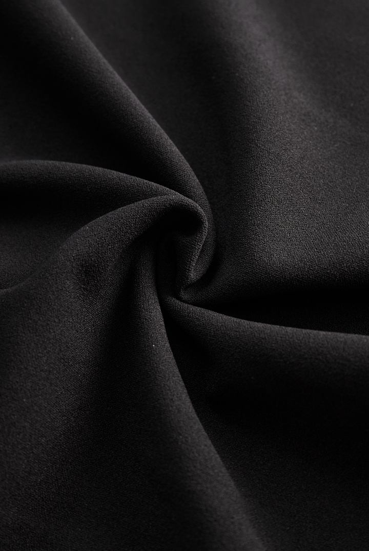 Olivia Bennet | Black Belted Mandarin Collar Structured Crepe Dress