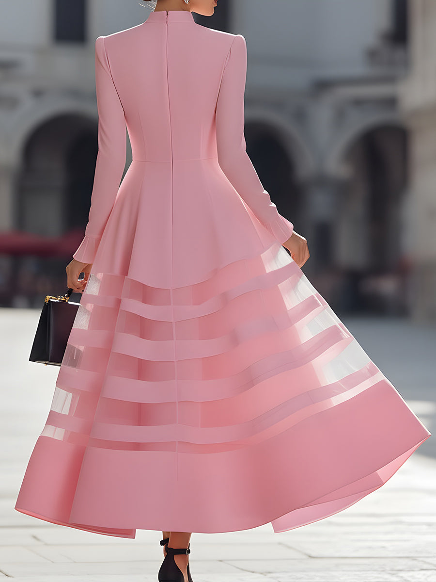 Olivia Bennet | Elegant Sheer Panel Flared Midi Dress