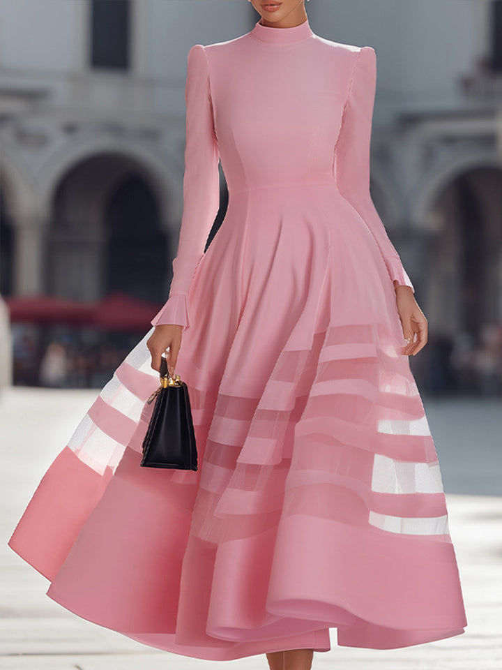 Olivia Bennet | Elegant Sheer Panel Flared Midi Dress