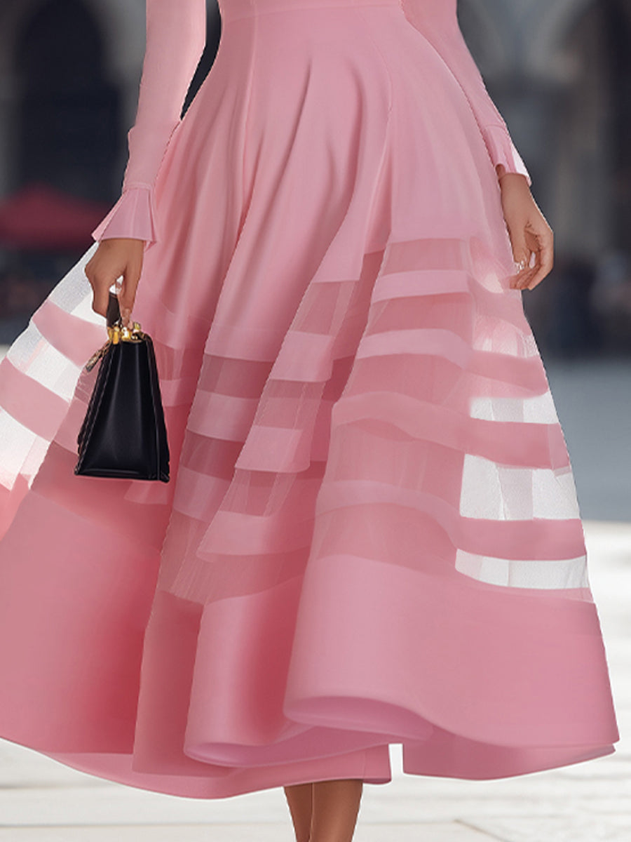 Olivia Bennet | Elegant Sheer Panel Flared Midi Dress