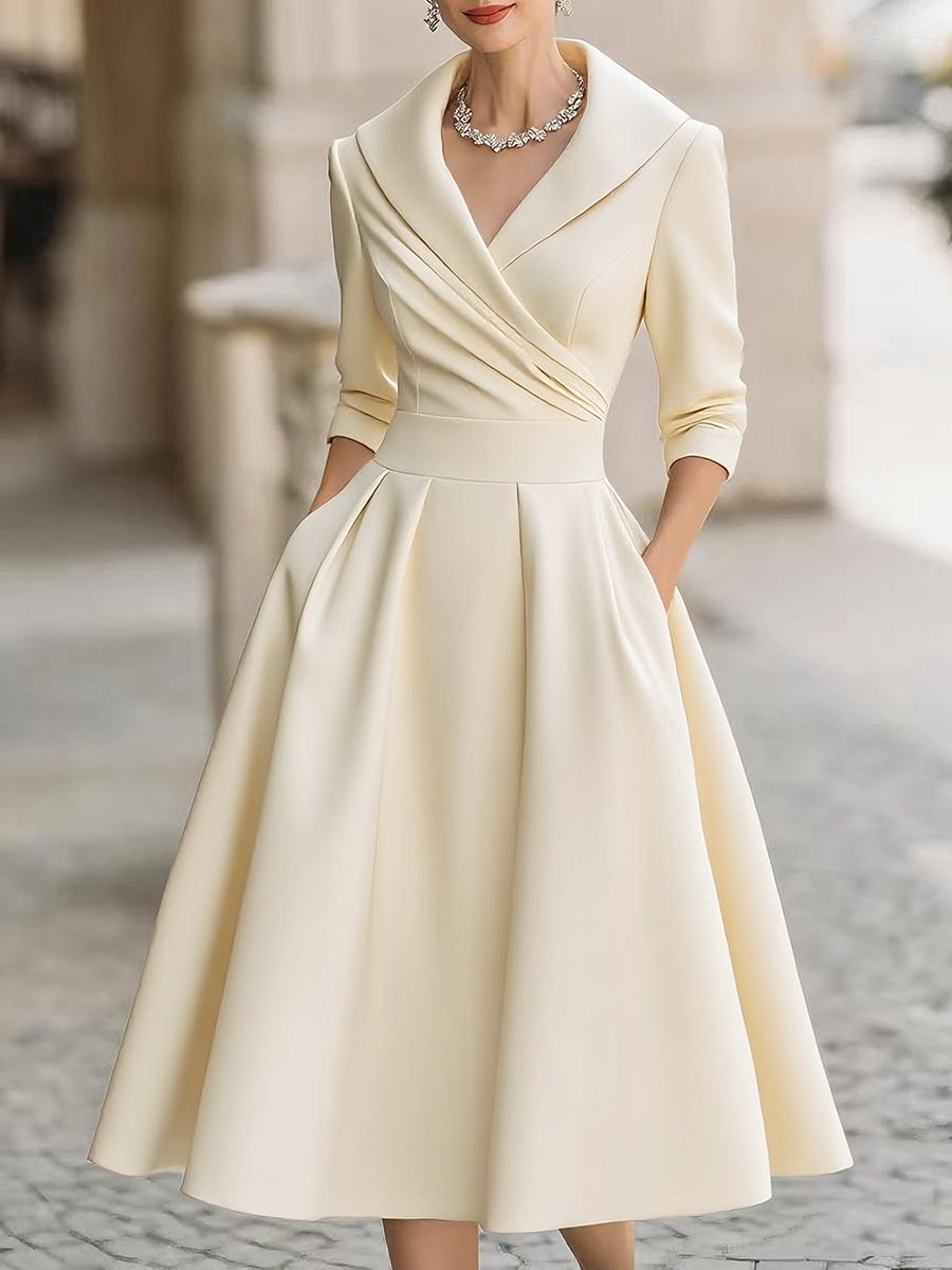 Olivia Bennet | Draped-Collar Midi Satin Dress