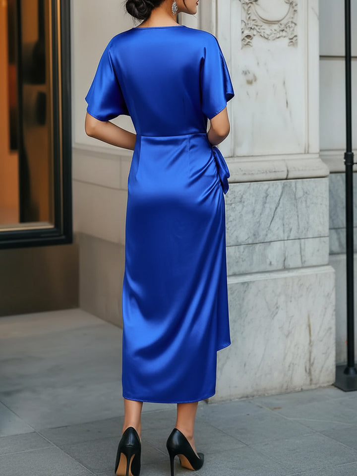 Olivia Bennet | Elegant Sapphire Lace-up Satin Dress