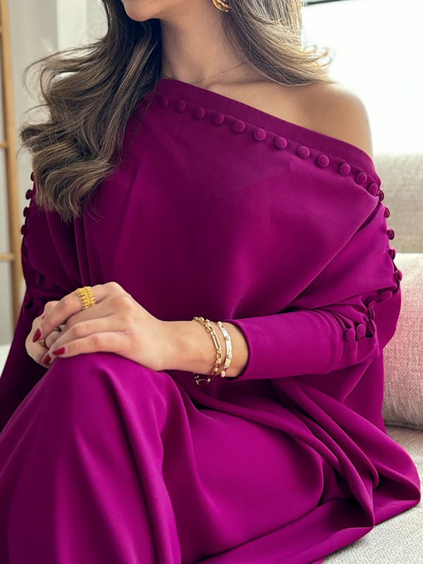 Olivia Bennet | H-Line Loose Buttoned Solid Color Maxi Dresses