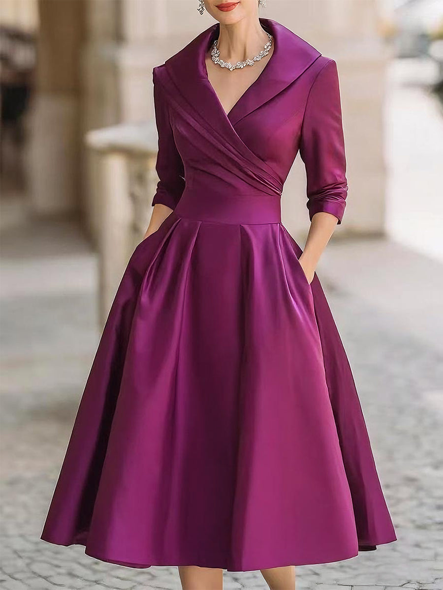 Olivia Bennet | Draped-Collar Midi Satin Dress