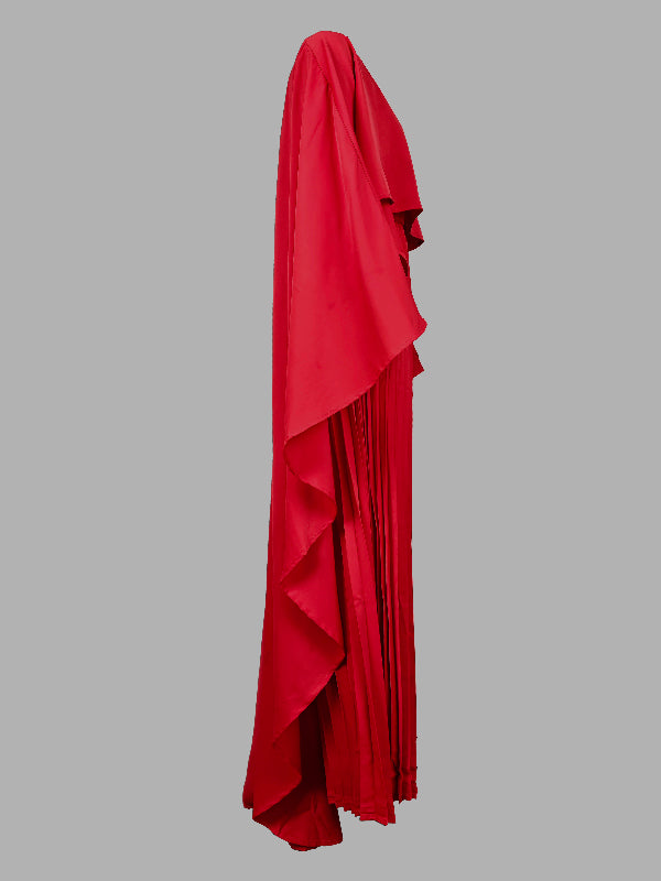 Olivia Bennet | Cape High-Low Pleated Solid Color Split-Joint Round-Neck Evening Dresses Maxi Dresses