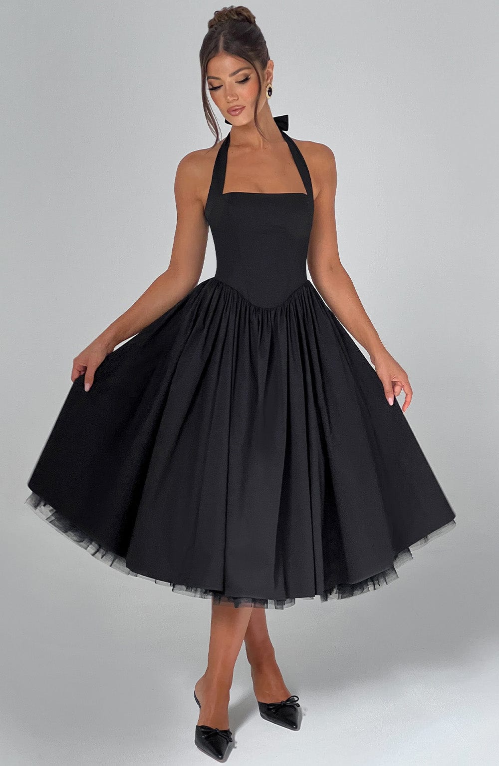 Women Wedding Guest Halter Midi Dress