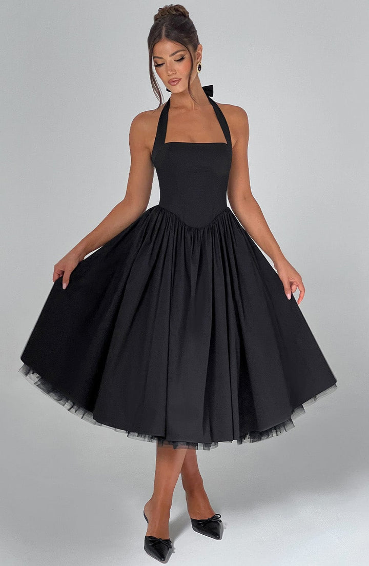 Women Wedding Guest Halter Midi Dress