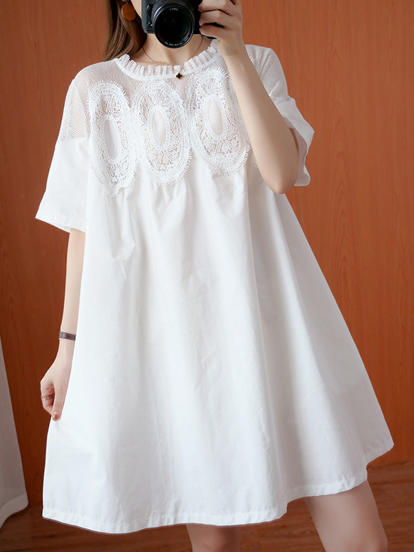 Olivia Bennet | Original Solid Lace Split-Side Short Sleeve A-Line Mini Dress