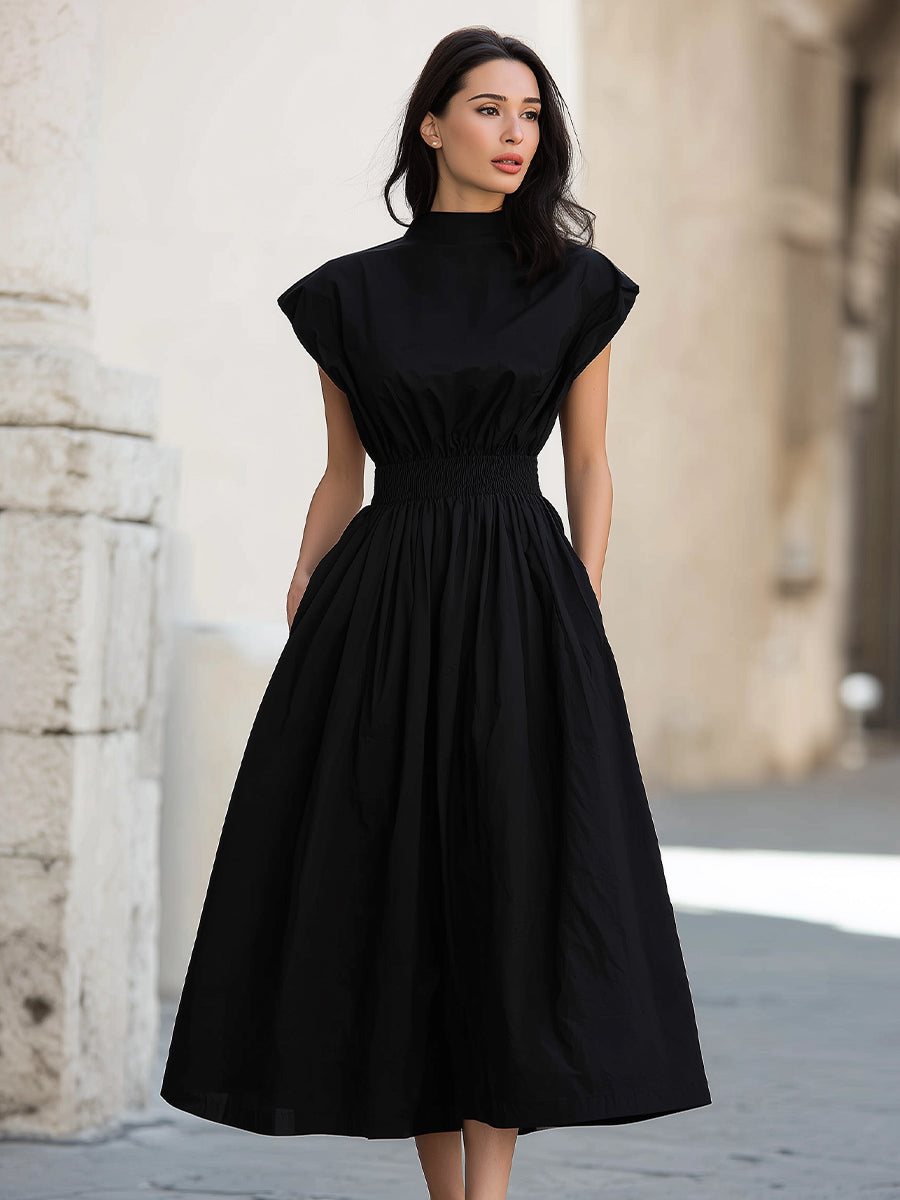 Olivia Bennet | High Neck Smocked Waist Midi Dress
