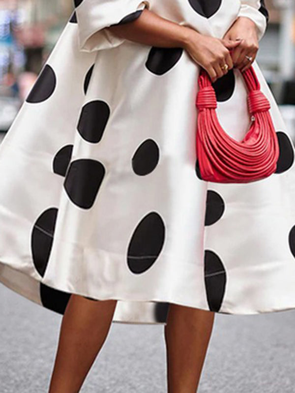 Olivia Bennet | A-Line Loose Polka-Dot Split-Joint Off-The-Shoulder Midi Dresses