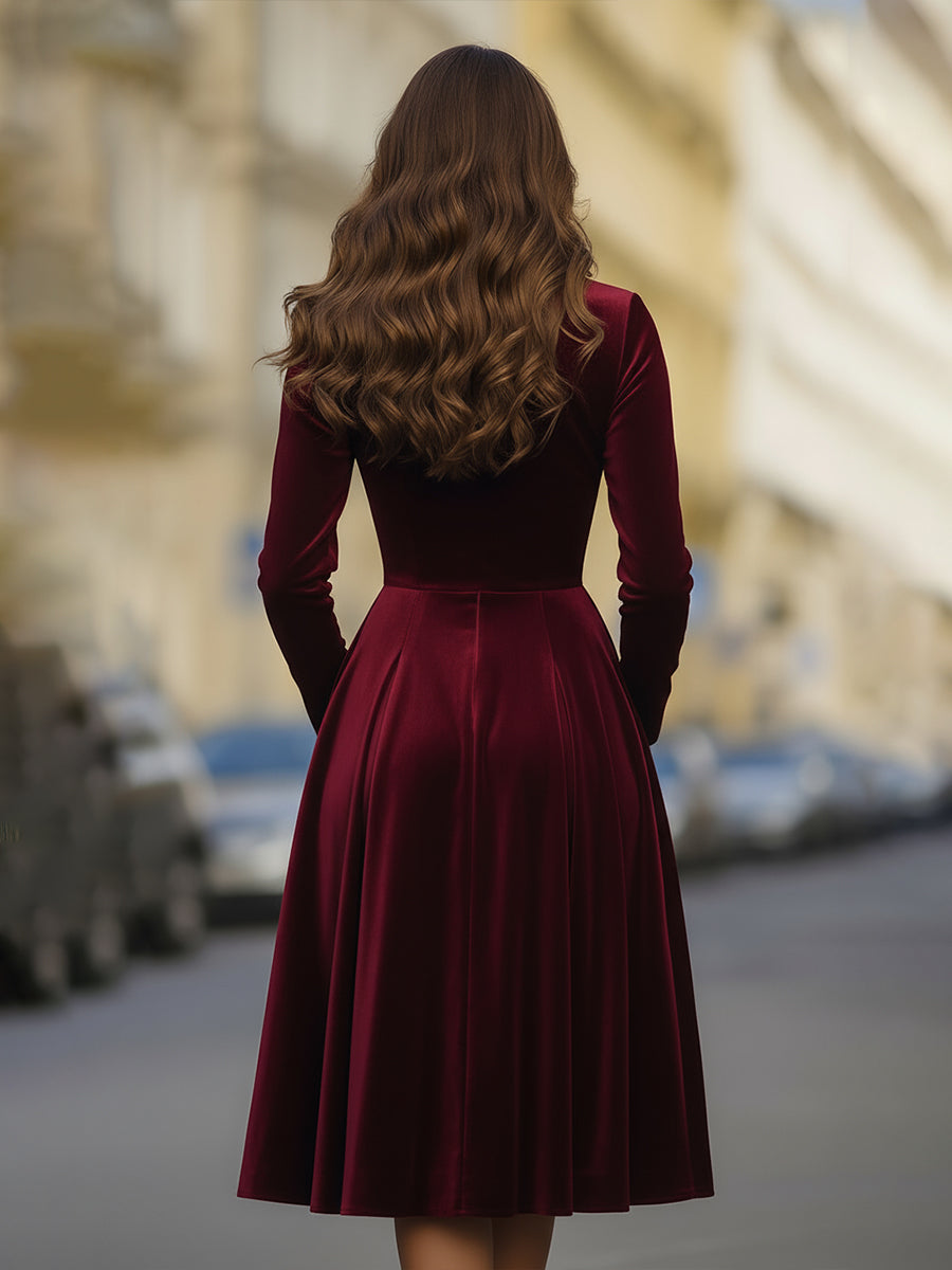 Olivia Bennet | Burgundy Velvet Blazer Midi Dress