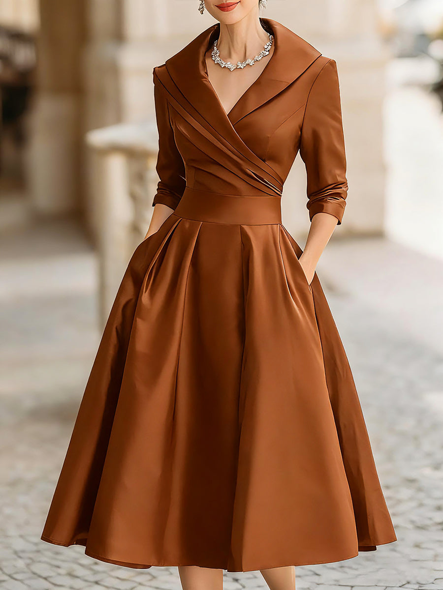 Olivia Bennet | Draped-Collar Midi Satin Dress