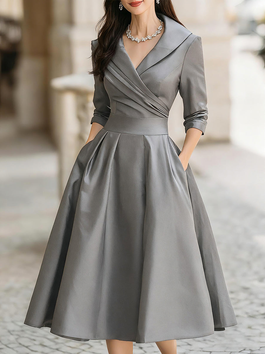 Olivia Bennet | Draped-Collar Midi Satin Dress