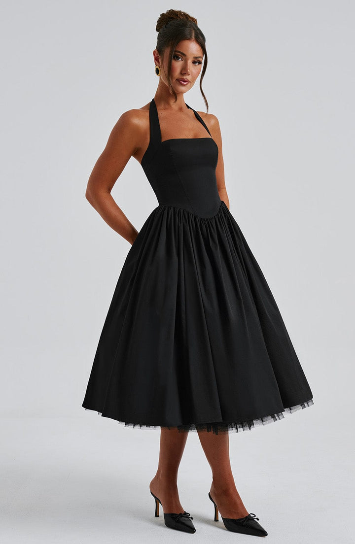 Women Wedding Guest Halter Midi Dress
