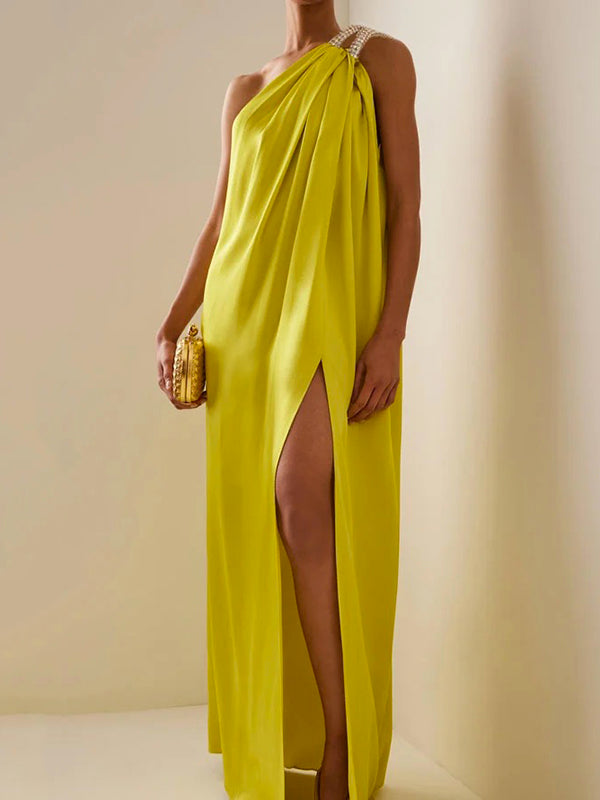 Olivia Bennet | Loose Sleeveless Solid Color One-shoulder Maxi Dresses